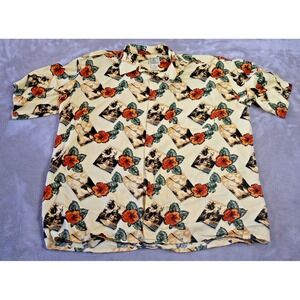 Morro Bay Shirt Mens Large Cream Hawaiian Aloha Floral Rayon Korea Button Front
